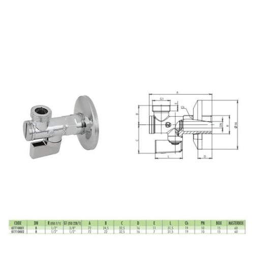 Кран шаровый угловой Bugatti PN10 НН 1/2'x1/2' 07710002