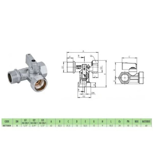 Кран шаровый сквозной Bugatti PN10 ННВ 1/2'x3/4'x1/2'