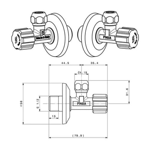 Кран вентильный Albertoni 1/2'x3/8' C406281 Кран вентильный Albertoni 1/2'x3/8' C406281
